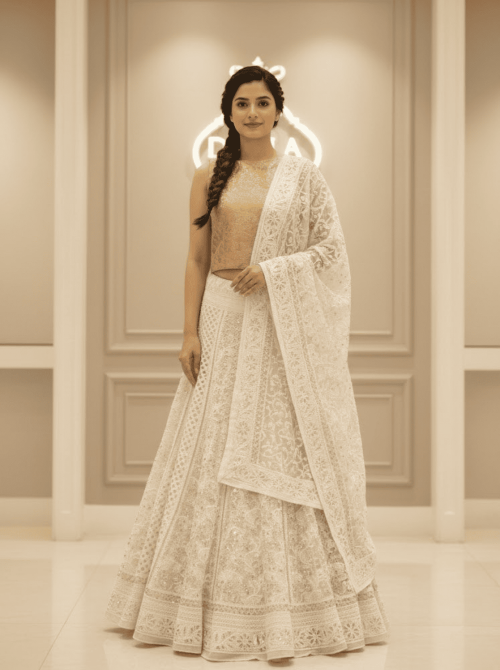 Chikankari Mirror Work Unstitched Lehenga