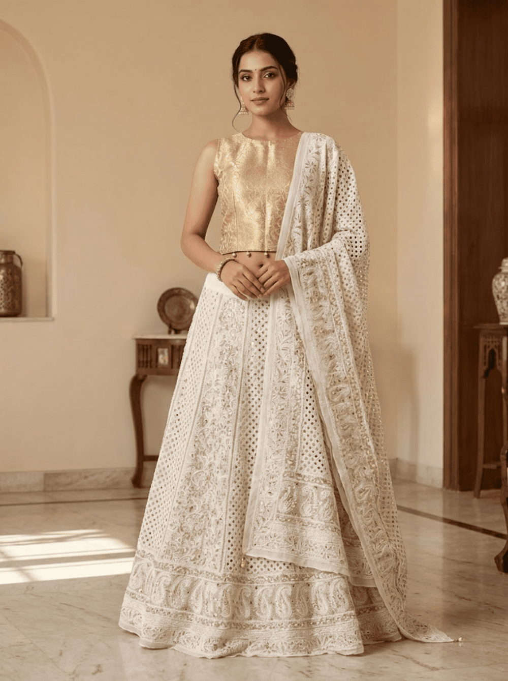Chikankari Mirror Work Unstitched Lehenga