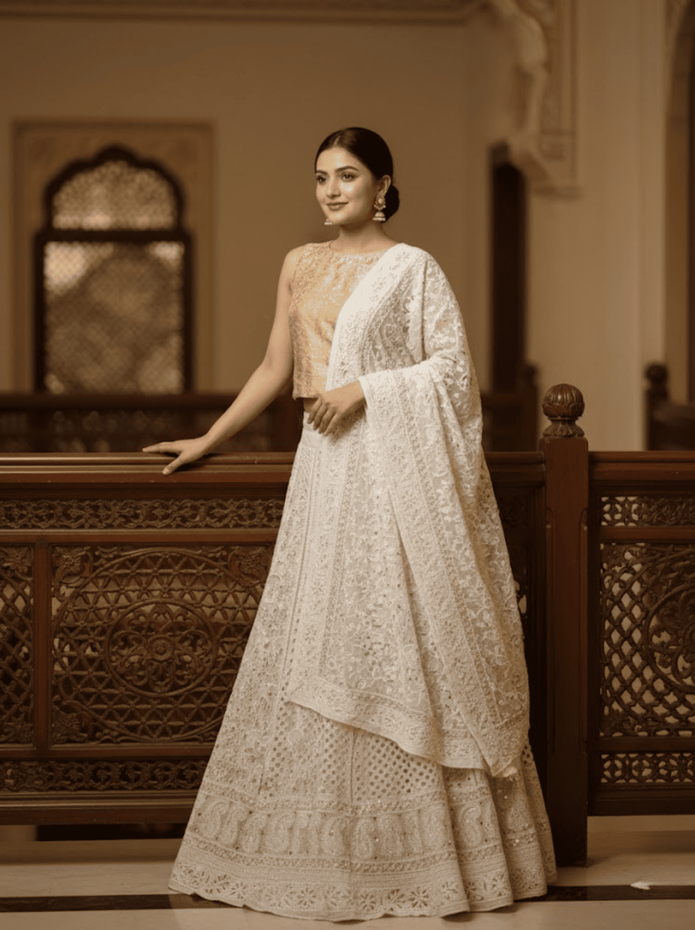 Chikankari Mirror Work Unstitched Lehenga