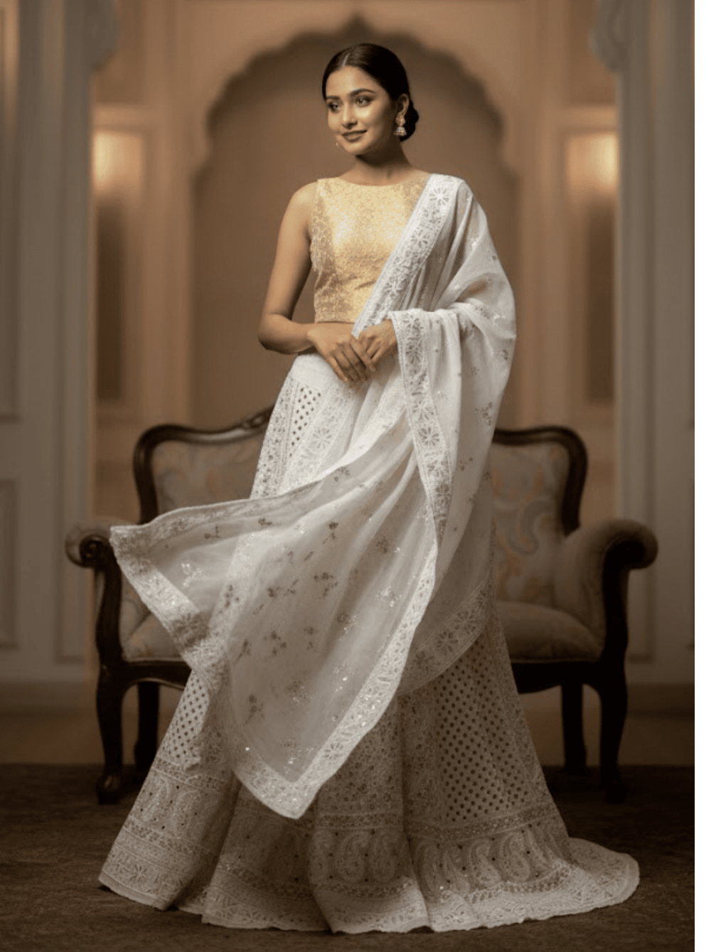 Chikankari Mirror Work Unstitched Lehenga