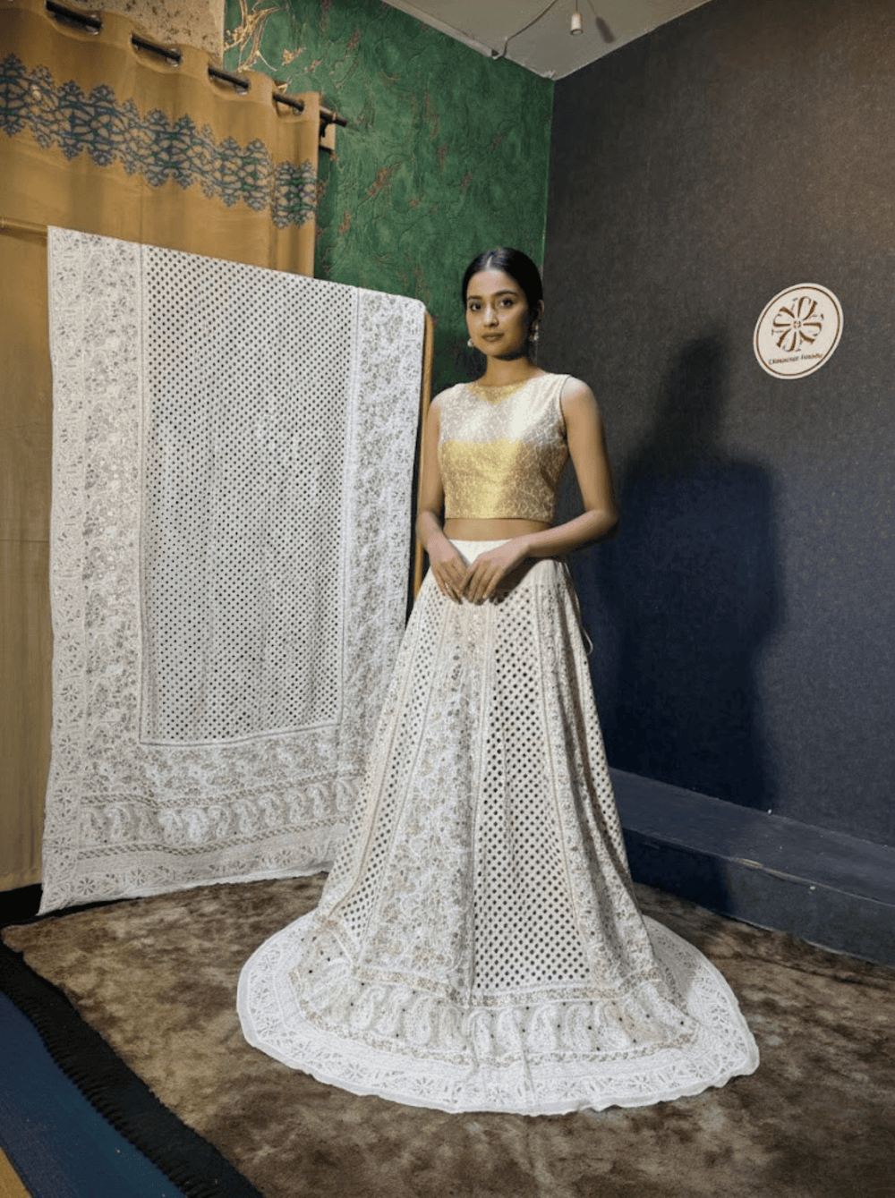 Chikankari Mirror Work Unstitched Lehenga