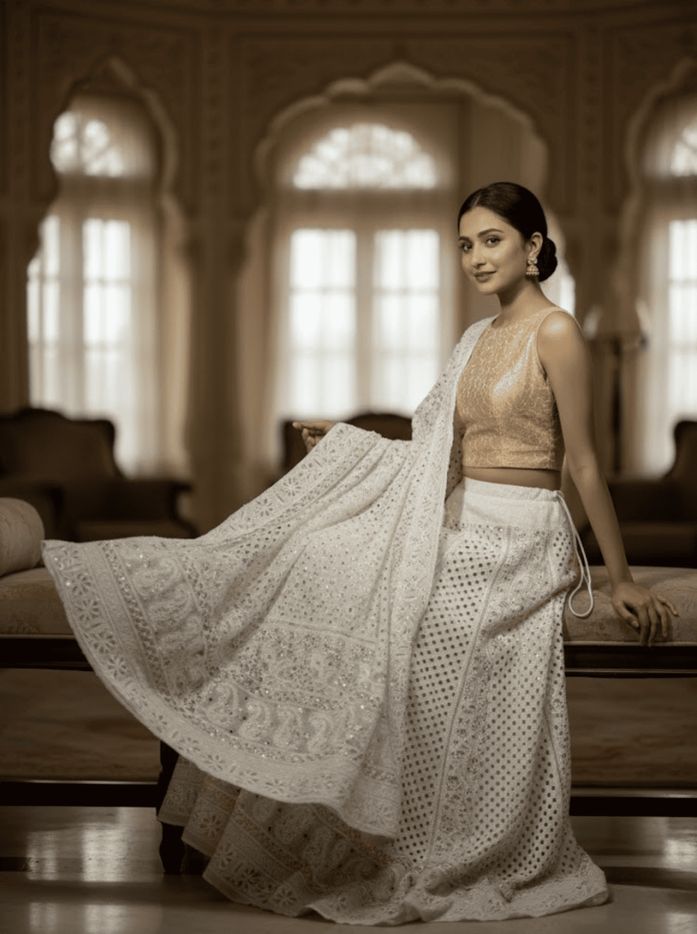 Chikankari Mirror Work Unstitched Lehenga