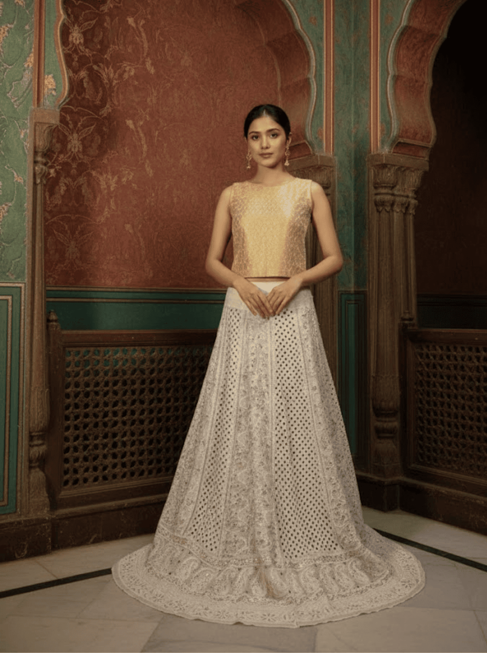 Chikankari Mirror Work Unstitched Lehenga