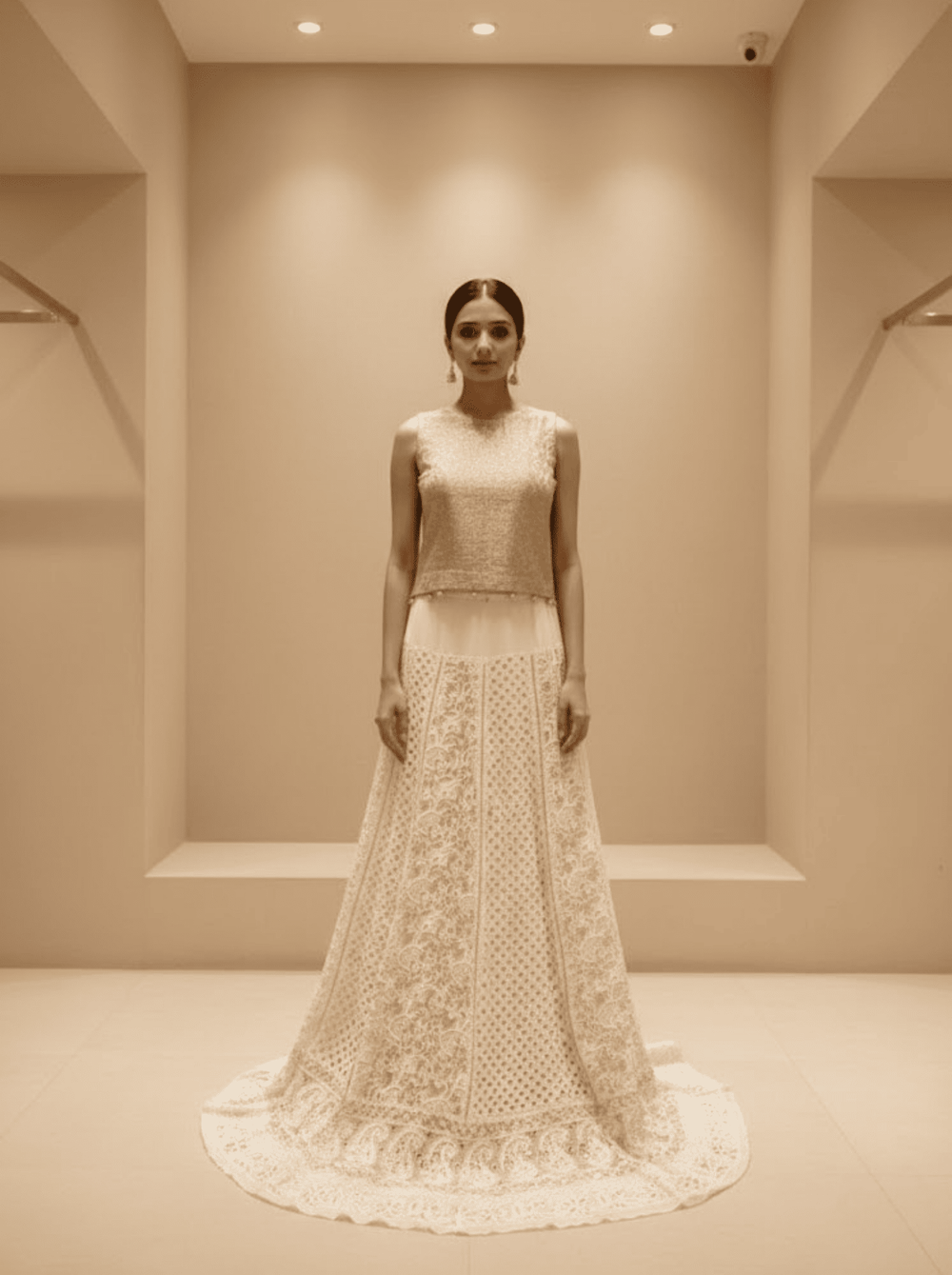 Chikankari Mirror Work Unstitched Lehenga