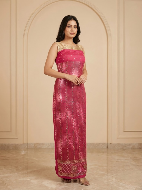 Unstitched Indian Antique Mukesh Suit – 2PC