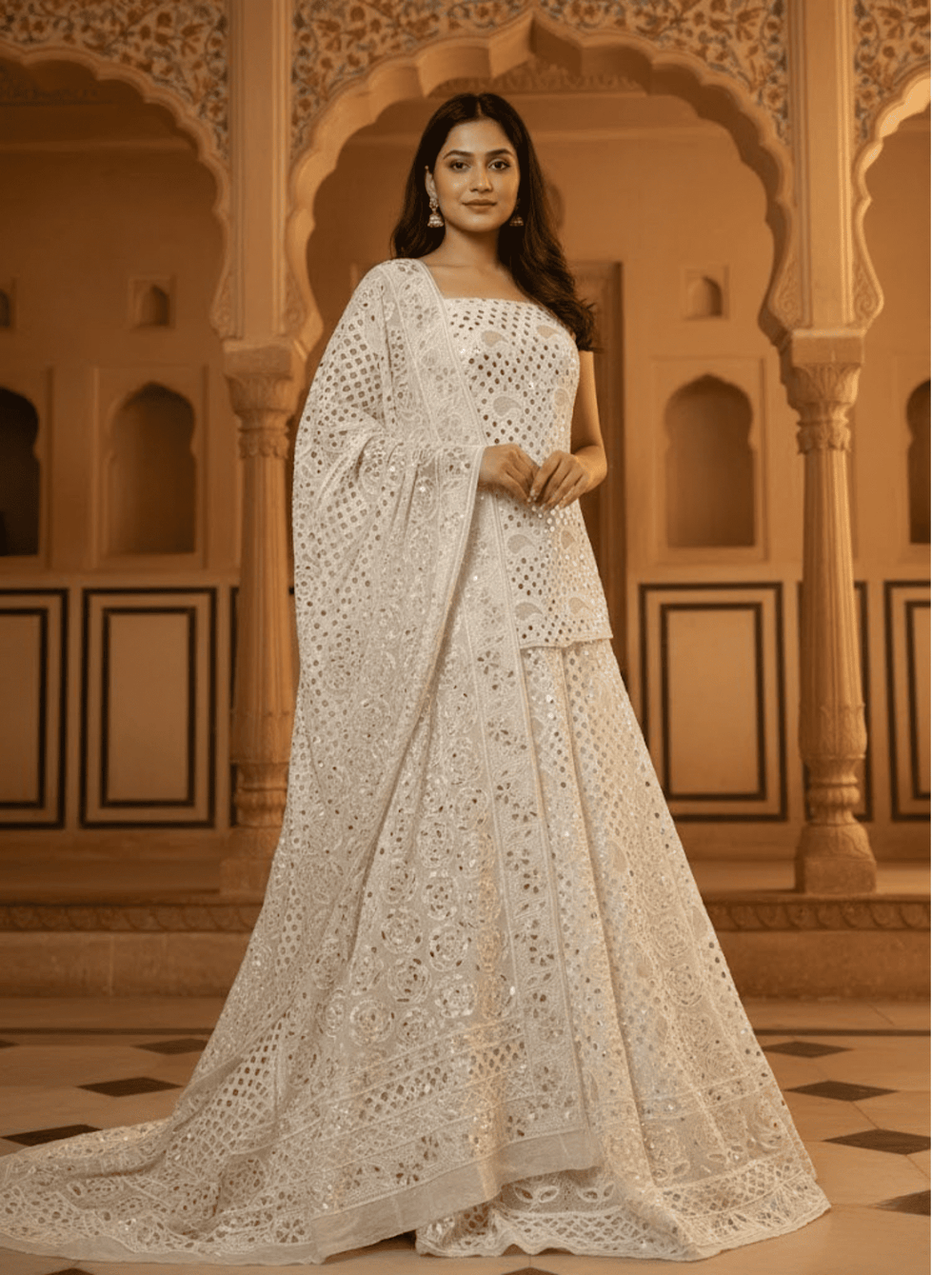 Indian Chikankari Gotta & Mirror Work Lehenga