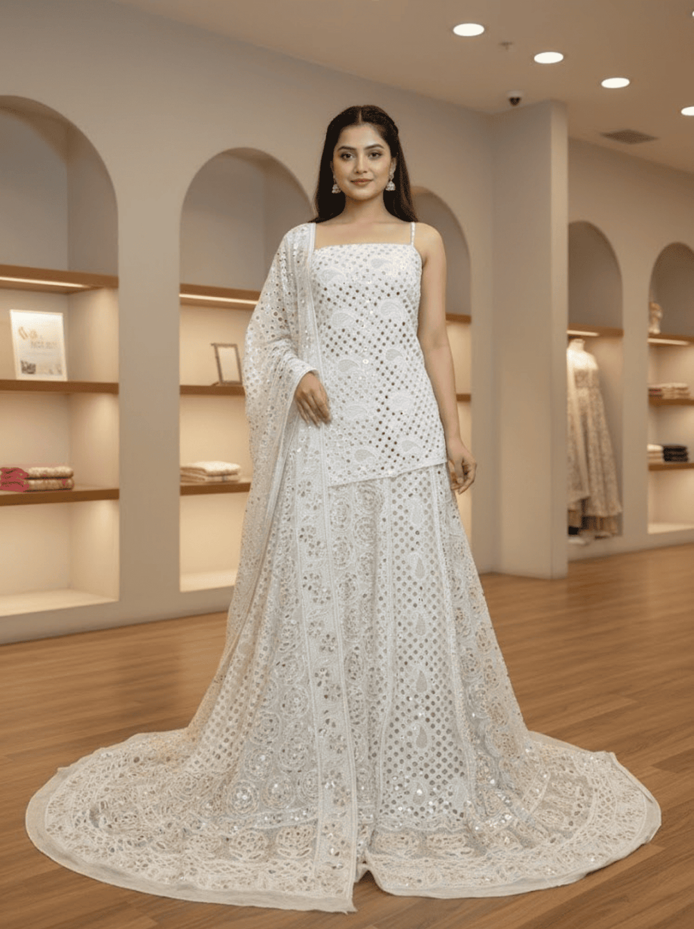 Indian Chikankari Gotta & Mirror Work Lehenga