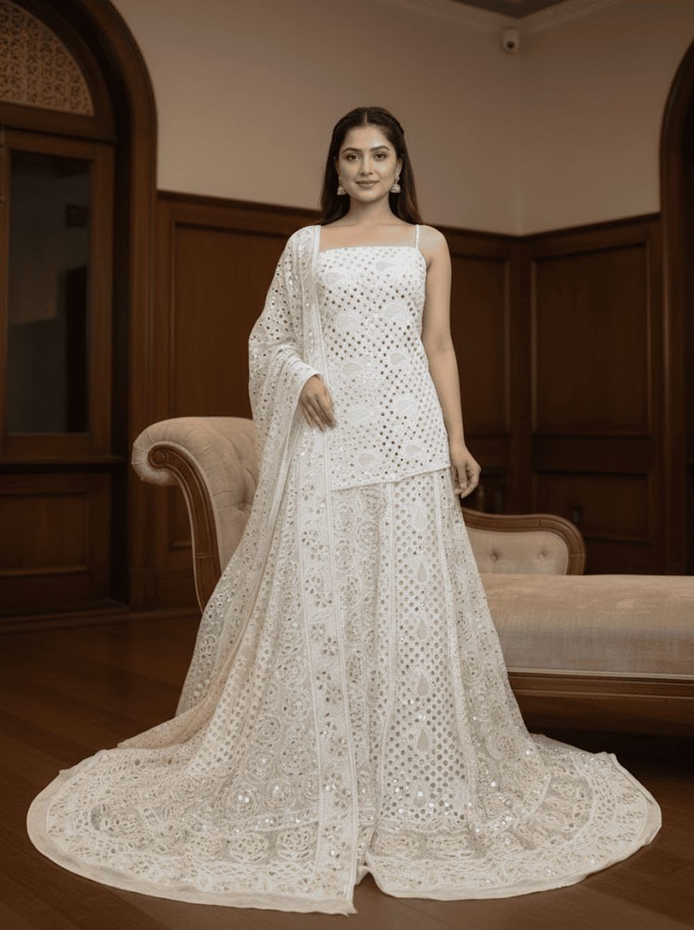Indian Chikankari Gotta & Mirror Work Lehenga