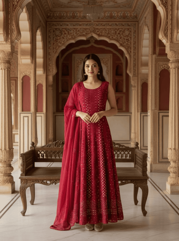 Indian Chikankari Kamdani Anarkali Frock