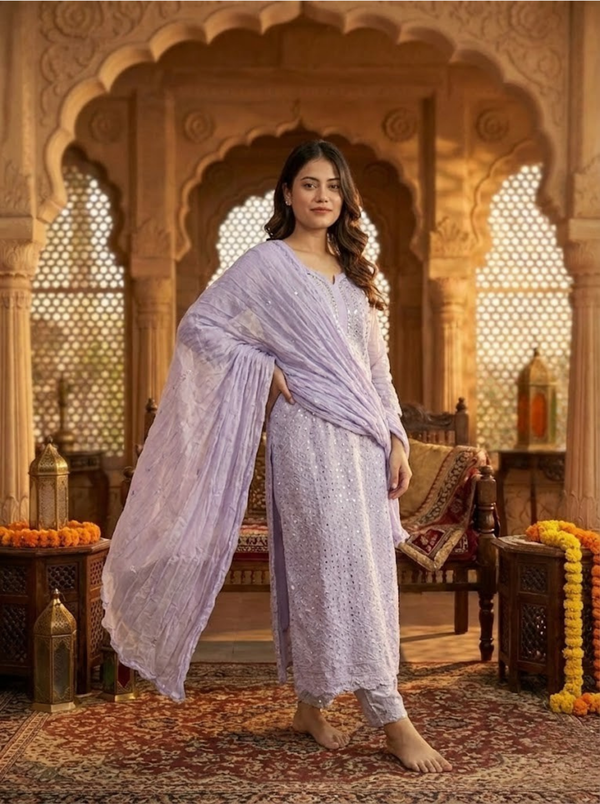 Unstitched Indian Antique Mukesh Suit – 2PC