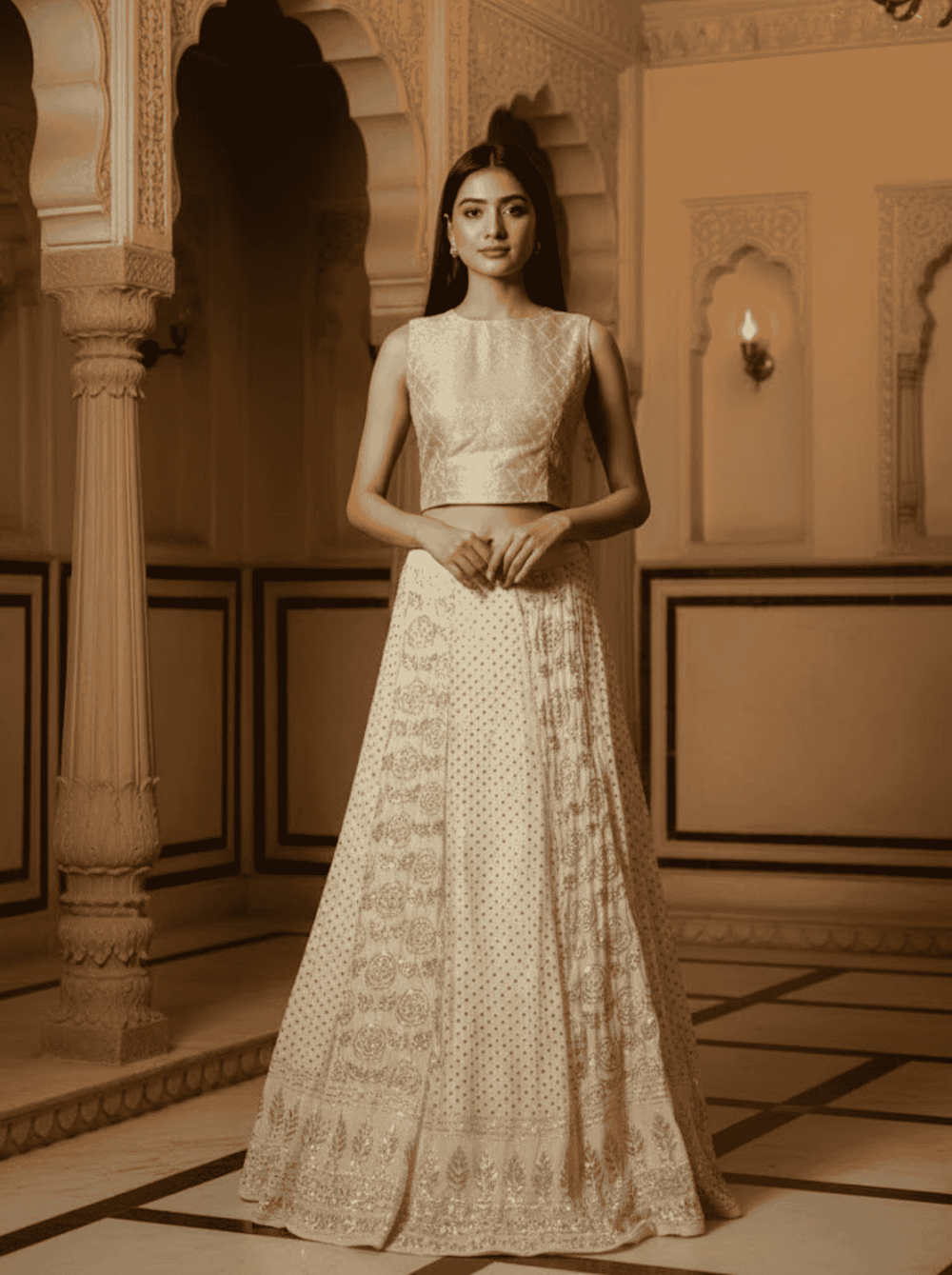 Indian Zardozi Antique Mukesh Lehenga