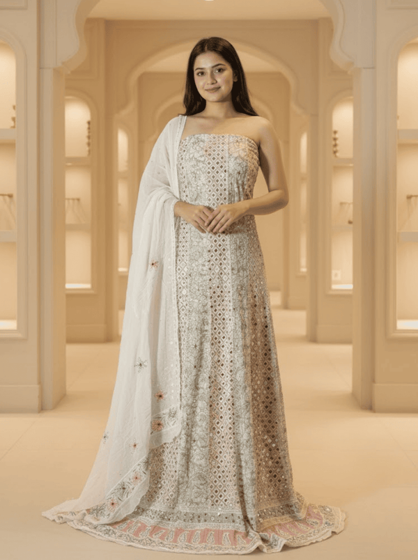 Indian Chikankari Multi-Work Anarkali Frock