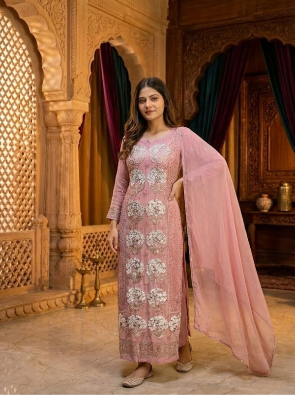 Unstitched Indian Pearls Work with Antique Mukesh Suit – 2PC