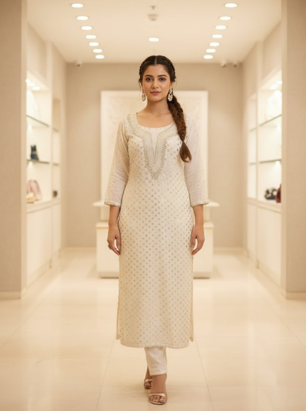 Unstitched Indian Antique Mukesh Suit – 2PC