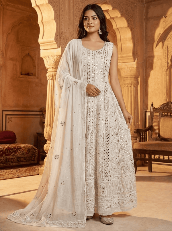 Indian Chikankari Gotta & Mirror Anarkali Frock