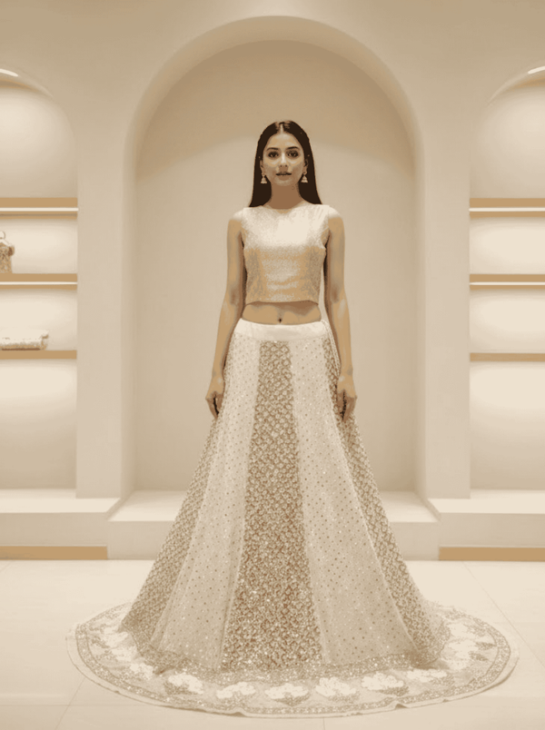 Indian Zardozi Antique Mukesh Lehenga