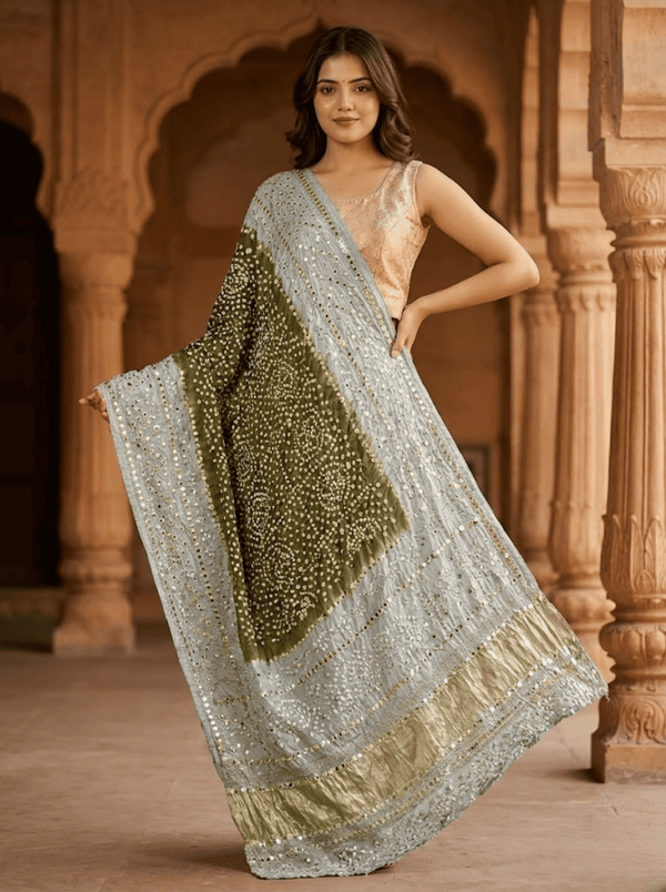 Indian Bandhani Chunri Shamoz Silk Gajji Dupatta
