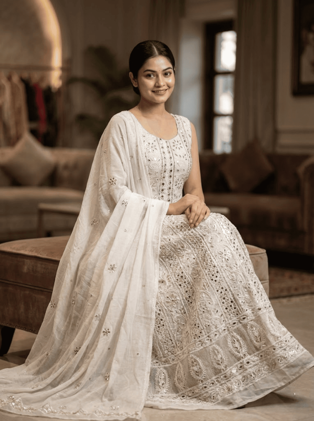 Indian Chikankari Gotta & Mirror Anarkali Frock