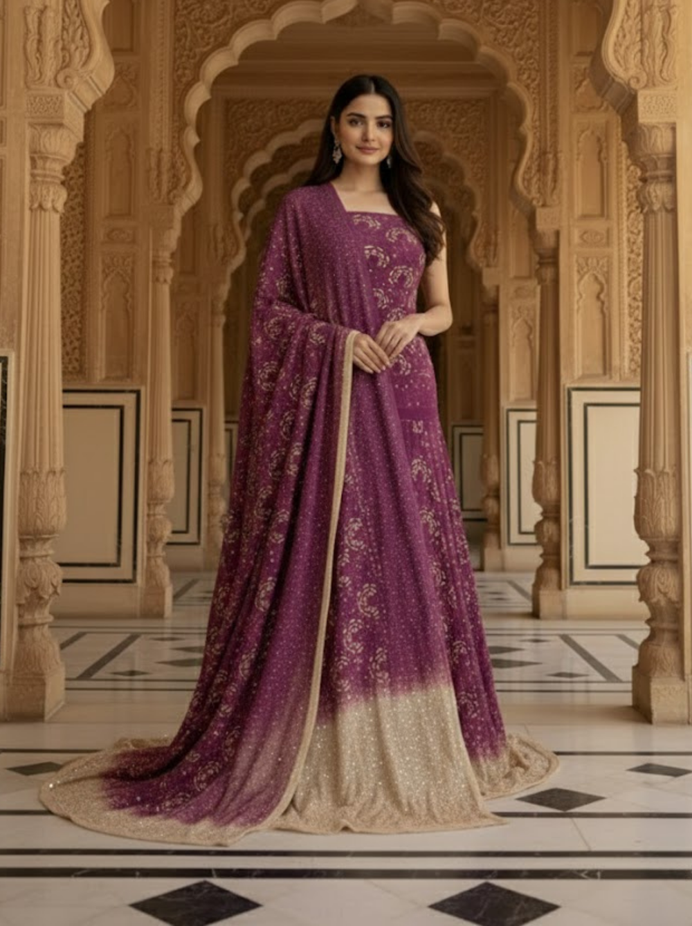 Unstitched Indian Chikankari with Zardozi Mukesh Lehenga