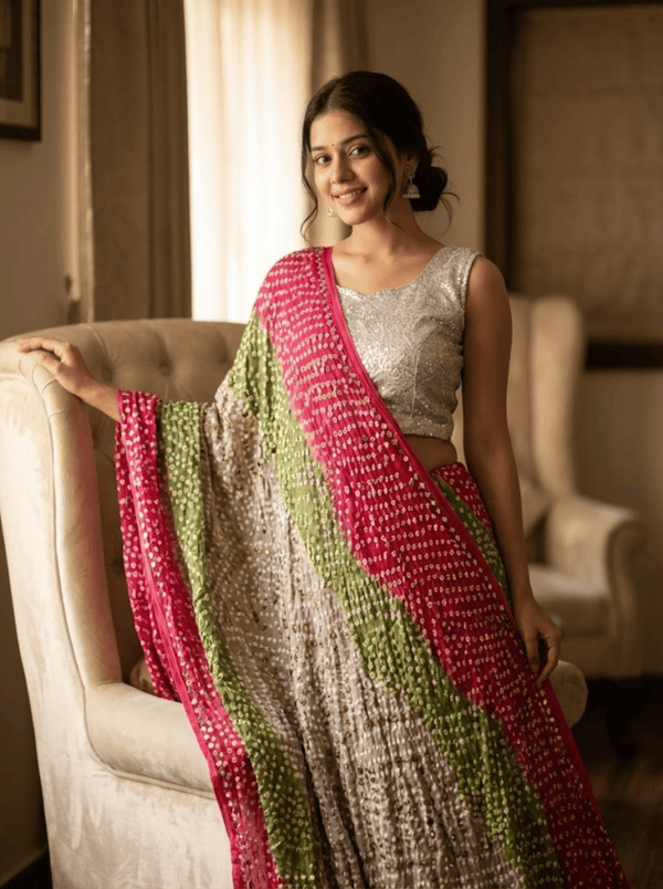 Indian Bandhani Chunri Shamoz Silk Gajji Dupatta