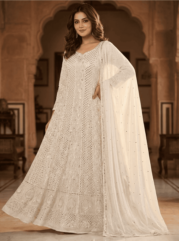 Indian Antique Mukesh with Pearls Work Anarkali Frock