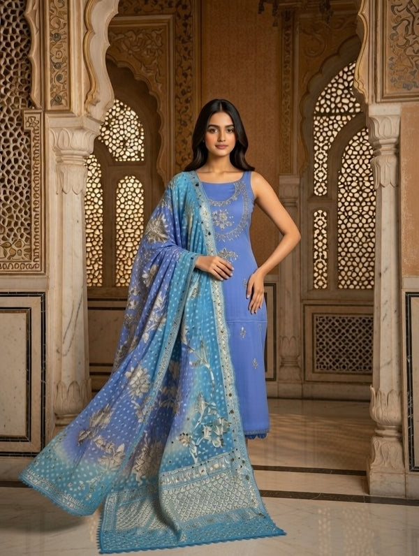 3 Piece Unstitched Indian Kamdani  banarsi Work suit