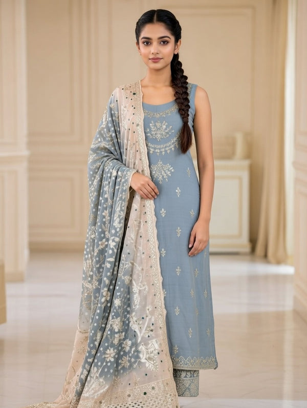 3 Piece Unstitched Indian Kamdani  banarsi Work suit