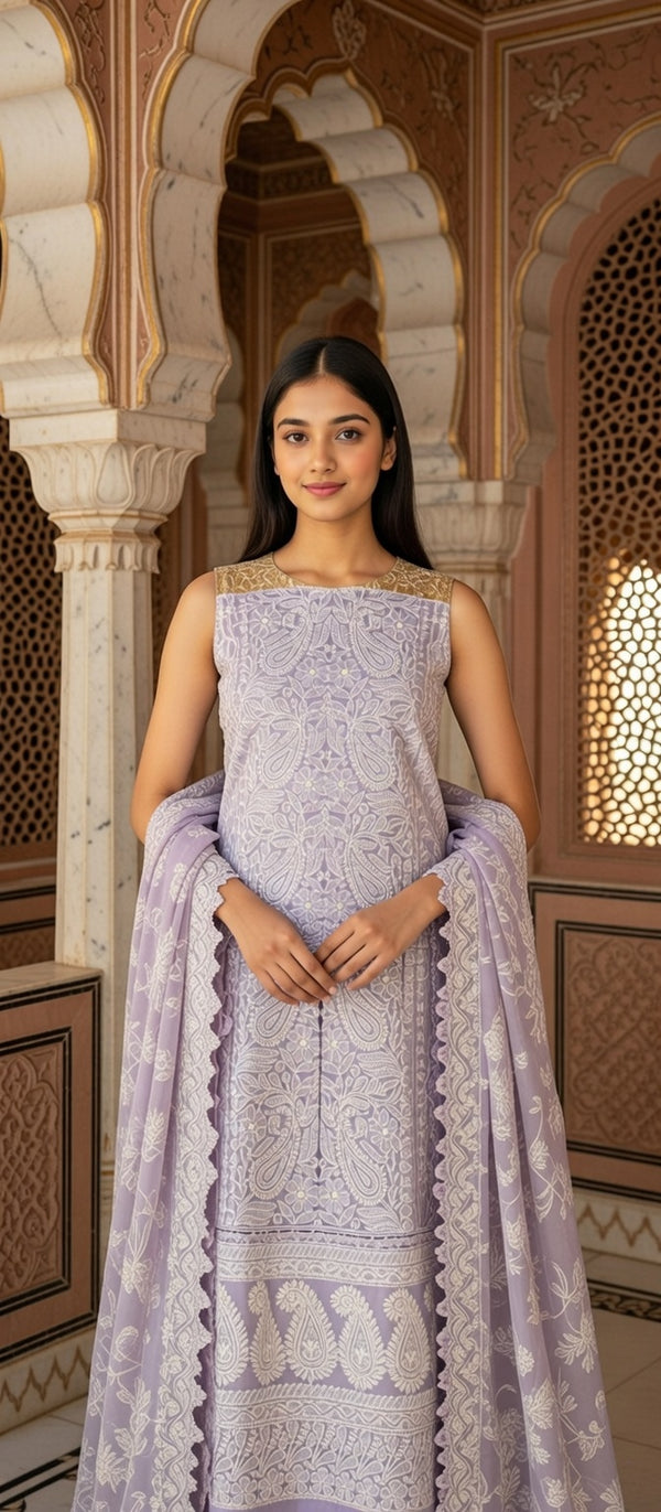 Indian chikankari Lucknowi Kurta Unstitched